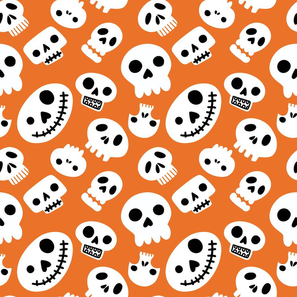 Halloween seamless cartoon sculls pattern for festive accessories and wrapping paper and fabrics and clothes print and kids and notebooks. High quality illustration - Zdjęcie, obraz