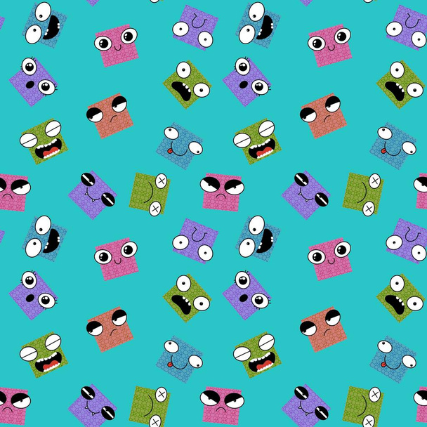 Square monsters seamless cartoon kids pattern for clothes print and wrapping paper and accessories and fabrics and hobbies and school. High quality illustration - 写真・画像