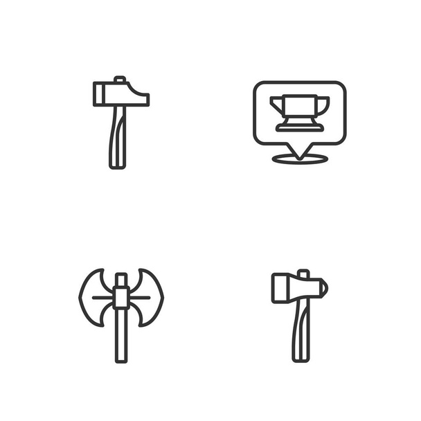 Set line Hammer Medieval poleaxe and Blacksmith anvil tool icon. Vector. - Vektor, kép