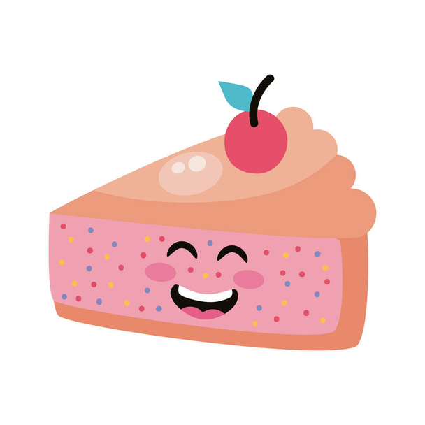 sweet cake portion kawaii character - Vector, Imagen