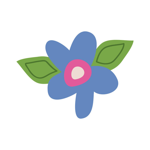 fiore blu con le foglie icona - Vettoriali, immagini
