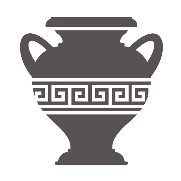 Silueta de jarrón griego. Ánfora antigua y maceta con patrón de meandro. Ilustración de glifos. Barro cerámica loza. Vector - Vector, Imagen