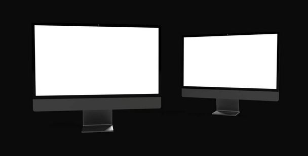 A 3D rendering of computer monitor mockups on a black background - Fotoğraf, Görsel