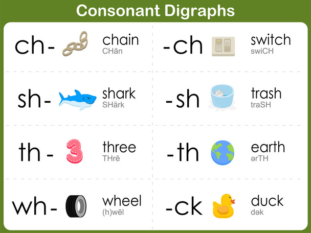 Consonant Digraphs Worksheet for kids - Vector, Image