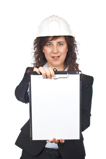 Female architect showing a notebook - Φωτογραφία, εικόνα