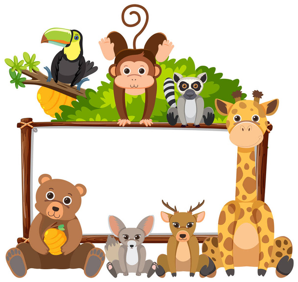 Blank board with wild animals illustration - Vector, Image