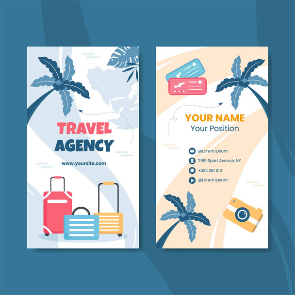 Travel Agency Card Veritical Template Flat Cartoon Background Vector Illustration - Vector, Image