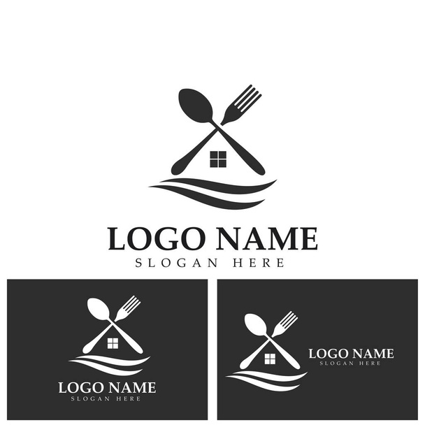 Cuchara de comida y el logotipo del vector de horquilla. Logo de cocina. Restaurante logo plantilla vector. Logo Café - Vector, Imagen