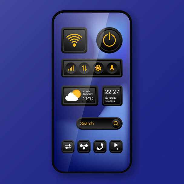 dark mode widget user interface realistic smartphone, vector design illustration - Vektor, kép