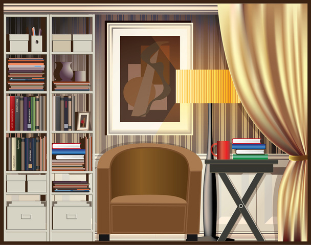 room with shelves - Vector, Image