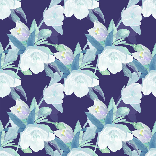 Seamless pattern jasmines.Illustration on white and colored background. - Photo, Image