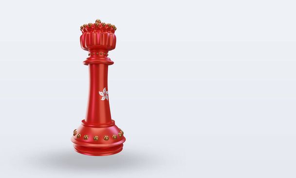 3d king chess Hongkong flag rendering left view - Foto, Bild