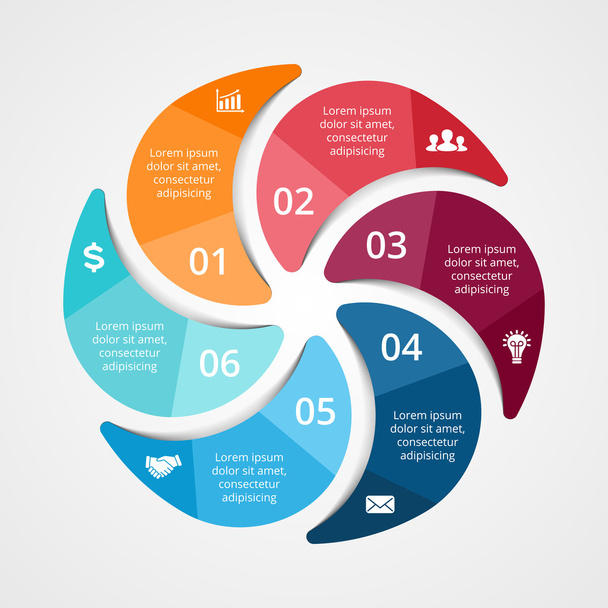 Vector circle infographic. Template for diagram, graph, presentation and chart. Business concept with 6 options, parts, steps or processes. Abstract background. - Vector, Image