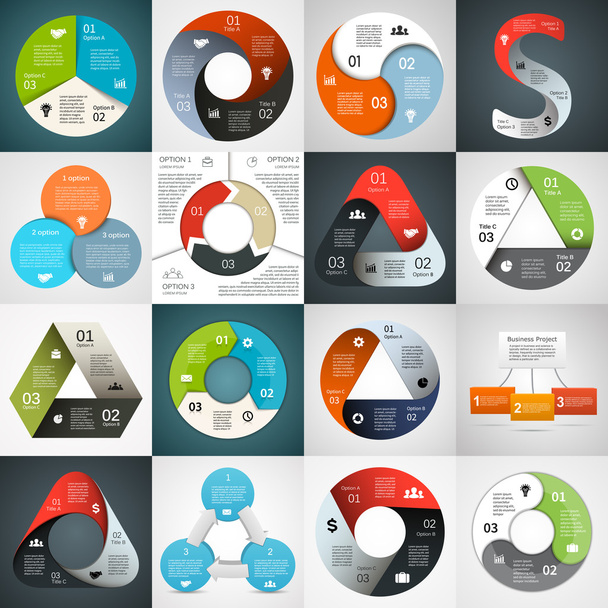 Vector circle triangle infographics set. Template for diagram, graph, presentation and chart. Business concept with 3 cyclic options, parts, steps or processes. Abstract background. - Vector, Image