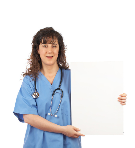 Female doctor holding the blank placard - 写真・画像
