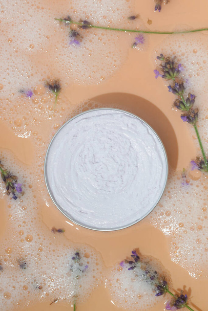 Gently lavender moisturizing whipped soap. Natural organic cosmetic. Skin, body and hair care product. - Fotó, kép