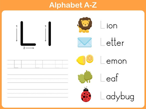 Planilha de rastreamento de alfabeto: Escrevendo A-Z
 - Vetor, Imagem