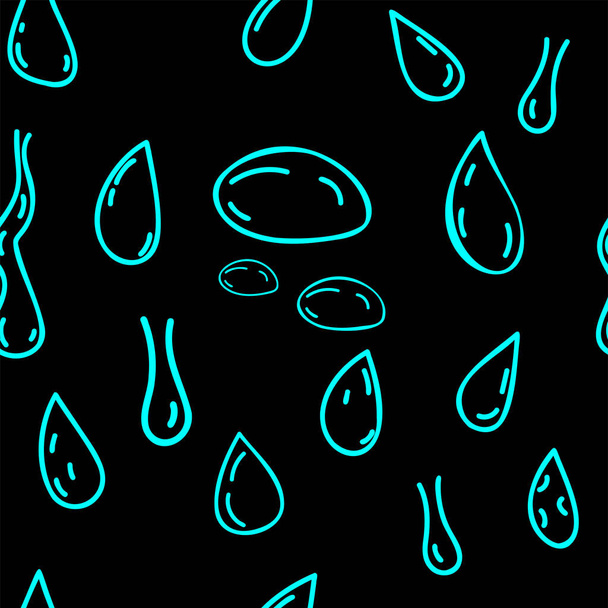 Векторная иллюстрация. Бесшовный рисунок капель воды, капель дождя, слез. Современные симпатичные осень, лето контур капает фон. Падающие капли, дождливое убранство. - Вектор,изображение