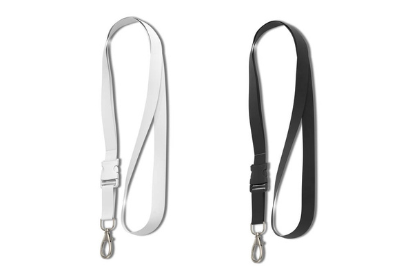 Blank black and white lanyard mockup isolated over white background. 3d rendering. - Zdjęcie, obraz