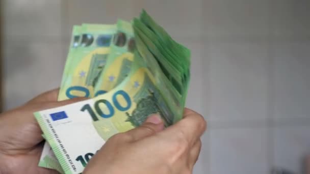 Womens hands with 100 euro bills, the girl counts a stack of money. High quality 4k footage - 映像、動画