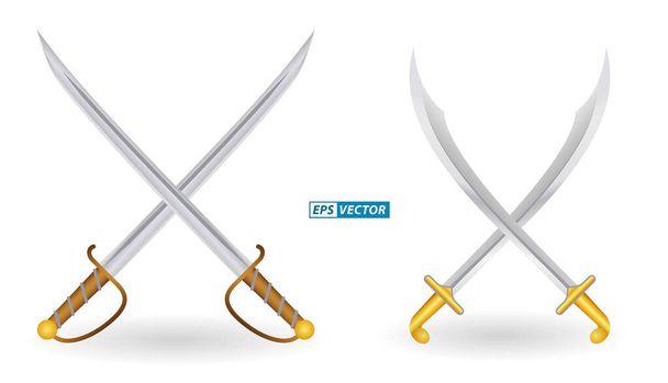 set of realistic sword warrior with metal shield. eps vector - Vector, imagen