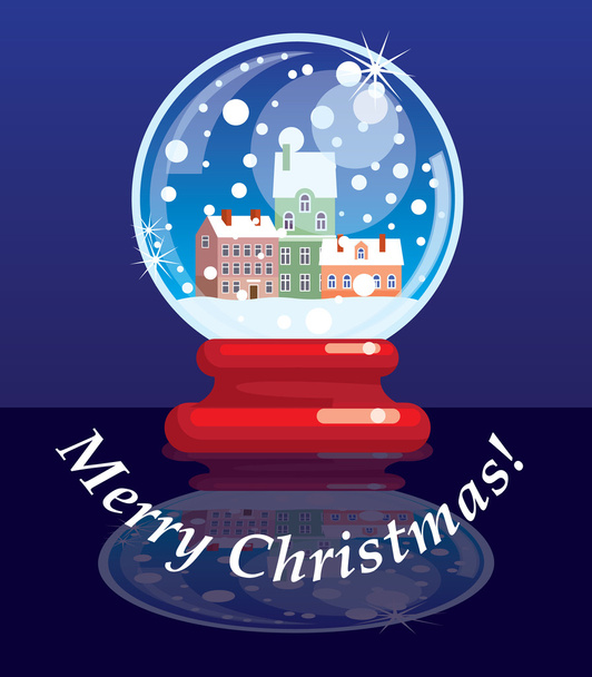 Χριστουγεννιάτικη κάρτα πρότυπο σχεδιασμού με τη μικρή πόλη την μπάλα - Διάνυσμα, εικόνα