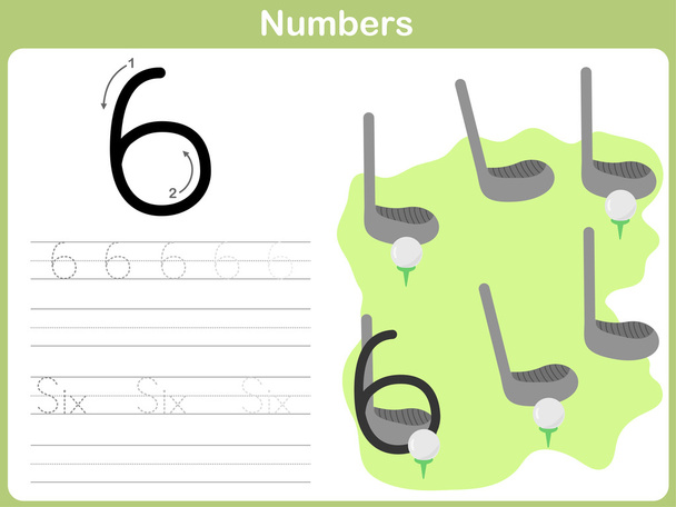 Number Tracing Worksheet: Writing 0-9 - Vector, Image