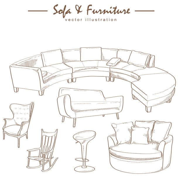 Furniture collection sketch drawing vector - Vector, Image