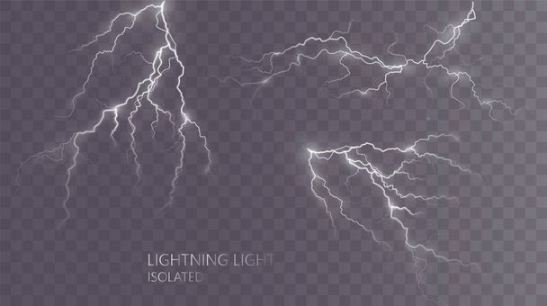 Light white isolated vector lightning png. Magic light abstract lines. Realistic natural lightning effects. - Vector, Image