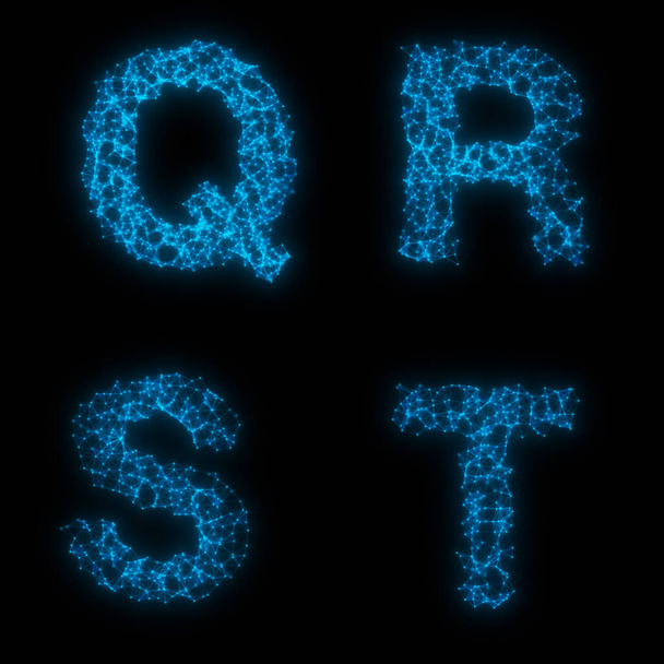 Set of Plexus Network Style Letters (from Q to T) on Black Background - Foto, Imagem