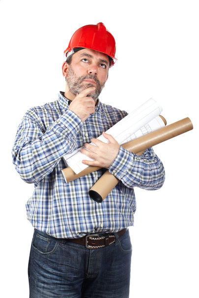 Construction worker thinking - Photo, Image