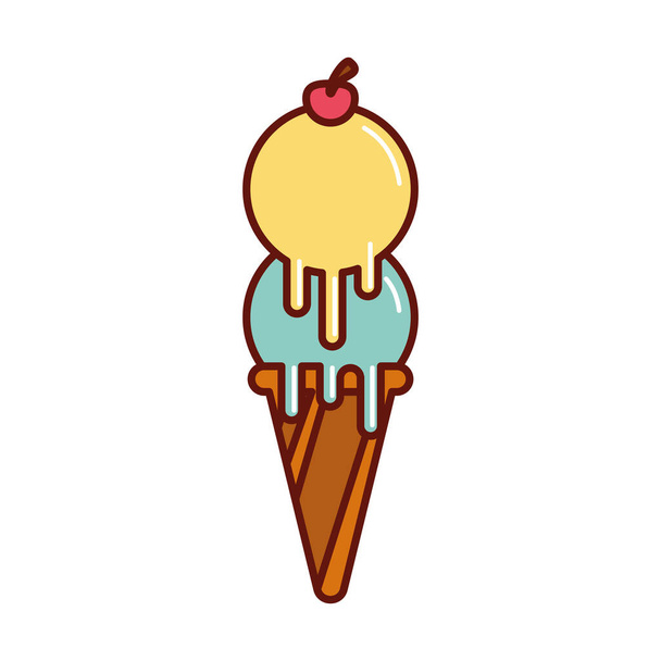 two balls cone ice cream product - ベクター画像