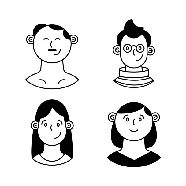 gruppo di caratteri monocromatici quattro persone - Vettoriali, immagini