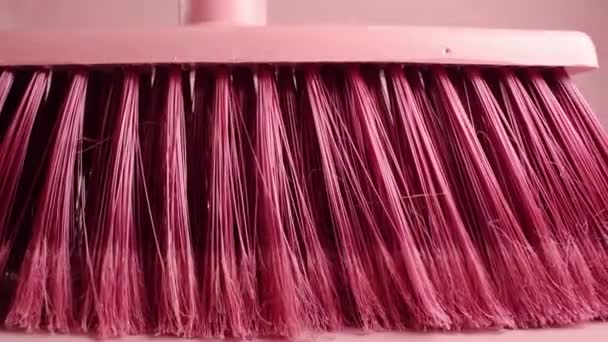 Close up of a pink broom moving on pink background - Metraje, vídeo