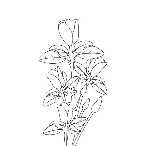 fresh wildflower flower with leaves crayon drawing for cute kids coloring page - Vettoriali, immagini