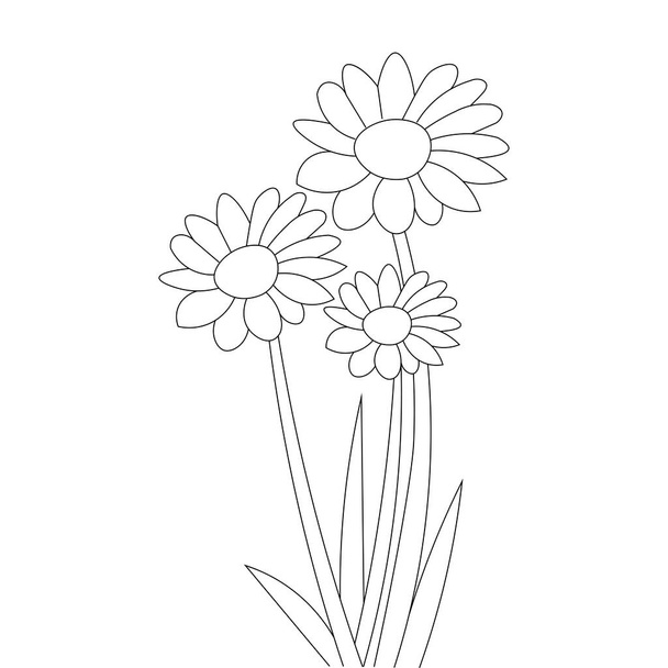 flowers isolated coloring page drawing for kids line art activities  - Vecteur, image
