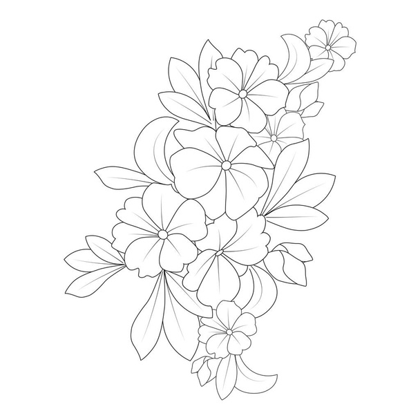 relaxation doodle coloring page flower with creative line art design illustration - Vektör, Görsel