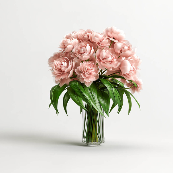 3d illustration of decorative flower vase inside isolated on white background - 写真・画像