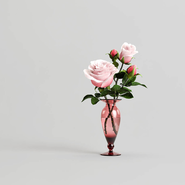3d illustration of decorative flower vase inside isolated on white background - Фото, изображение