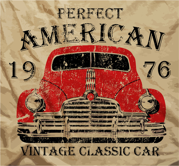 Eski Amerikan Araba Klasik Retro Adam Tişörtü Grafik Tasarımı - Vektör, Görsel