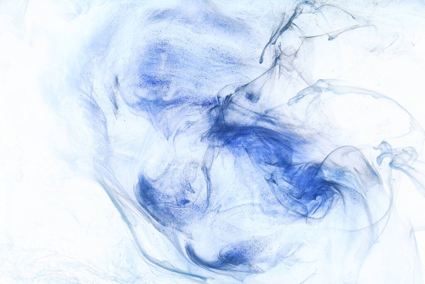 Liquid fluid art abstract background. Blue acrylic paint underwater, galactic smoke ocean - Фото, изображение