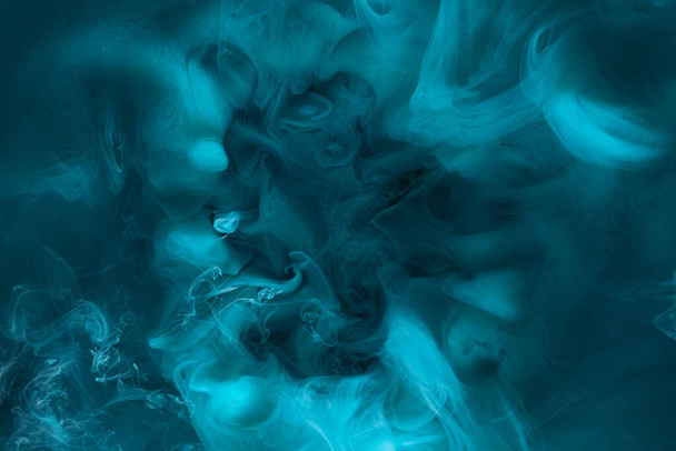 Liquid fluid art abstract background. Blue acrylic paint underwater, galactic smoke ocean                                - Foto, Imagen