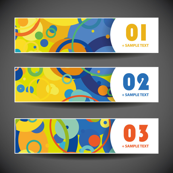Colorful Vector Set of Three Header Designs with Dots and Circles - Vecteur, image