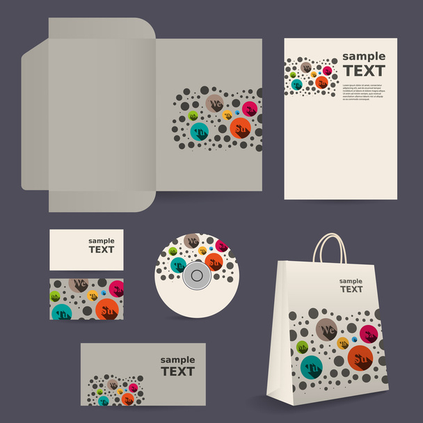 Stationery Template, Corporate Image Design with Colorful Dotted Pattern - Вектор,изображение