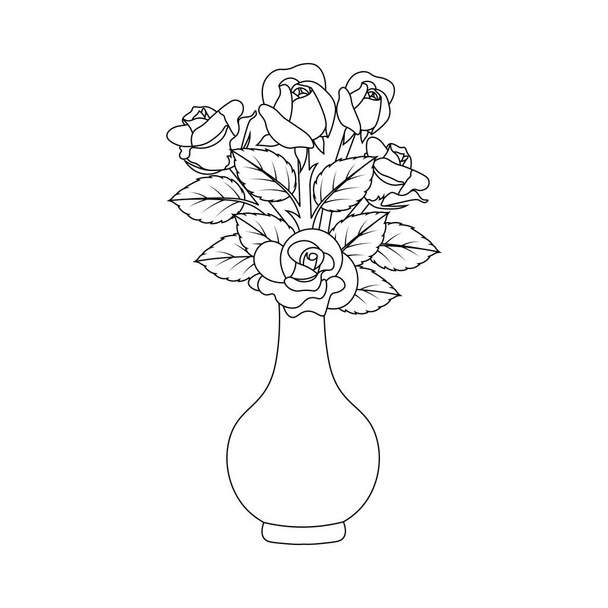 rosa fiore della linea di pentola arte disegno da colorare pagina disegno illustrazione - Vettoriali, immagini