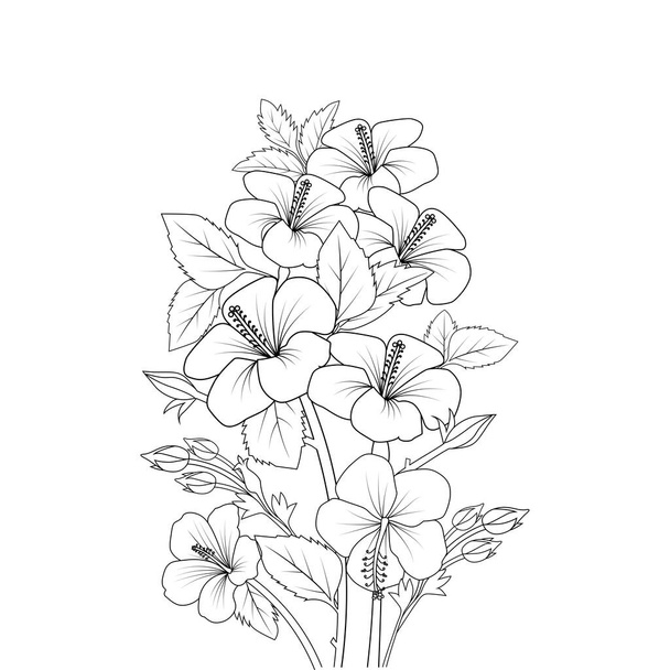 doodle comum hibisco flor linha arte colorir página do livro de design gráfico vetorial - Vetor, Imagem