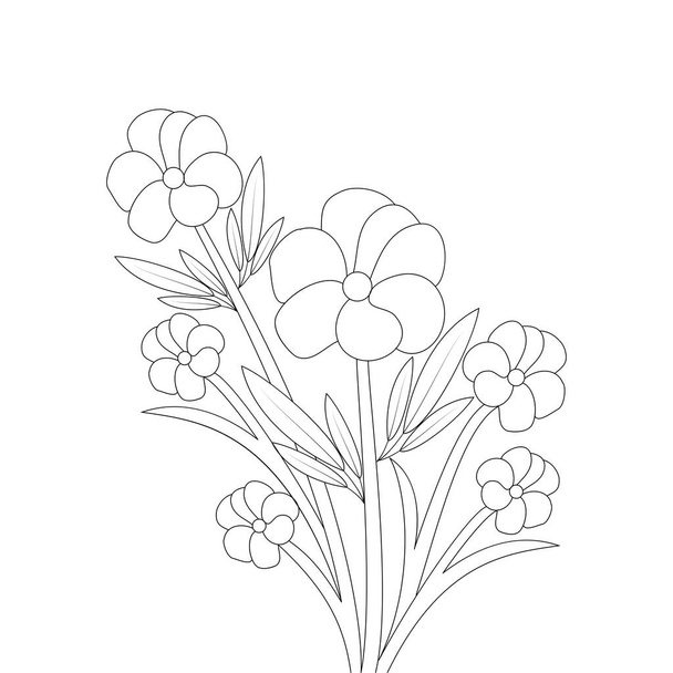 Bir demet çiçek renklendirme sayfası tasarım sanatı dekoratif anahat çizim vuruş tasarımı - Vektör, Görsel
