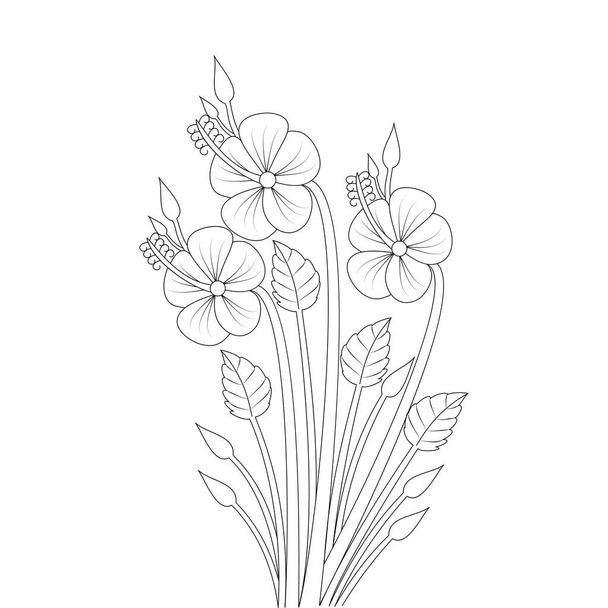 blossom coloring page design of printing template element of flower drawing - ベクター画像