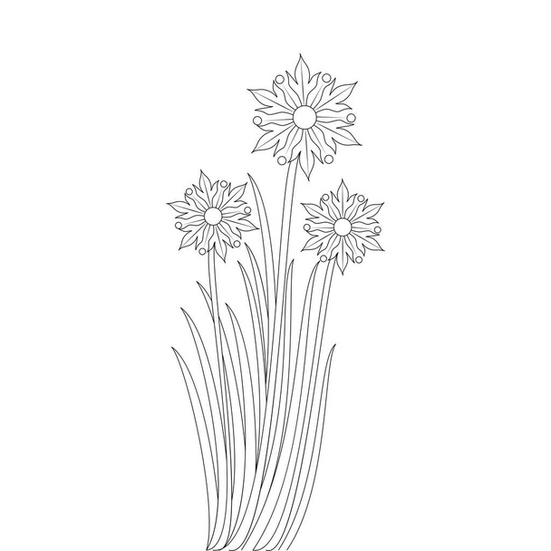 disegno vettoriale fiore con tratto linea nera arte fioritura fiorire mano disegno - Vettoriali, immagini