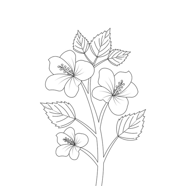 детская раскраска страницы цветка гибискуса с рисунком линии - Вектор,изображение